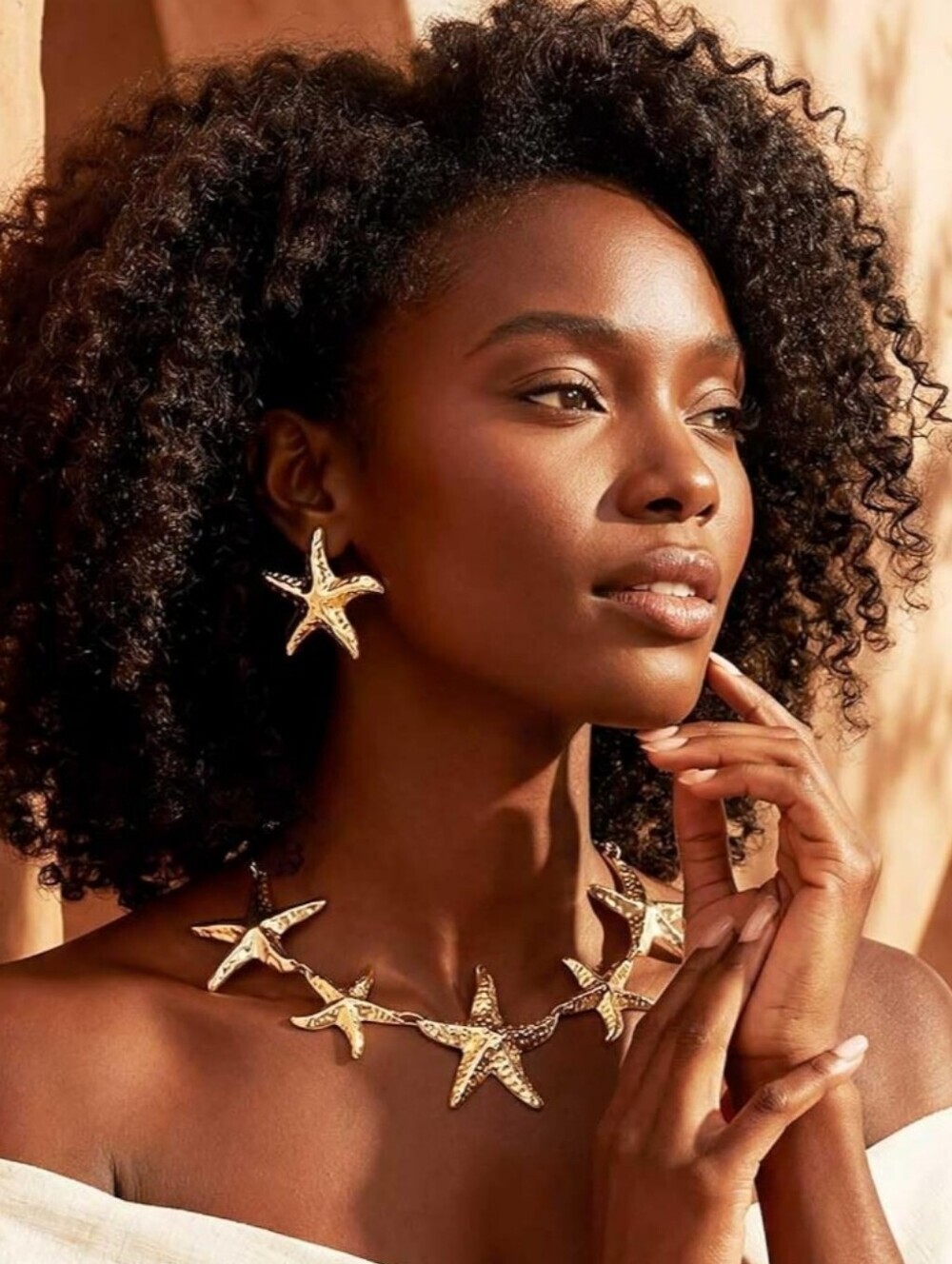 Gold Starfish Necklace and Earrings Set - Women's Beach Statement Jewelry